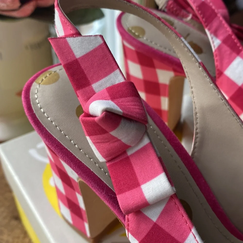 Boden, pink gingham sling back heels. Size 39. - Picture 7 of 8